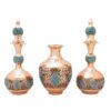 Persian Decorative Copper Bottle & Vase Set with Turquoise Inlay Design
