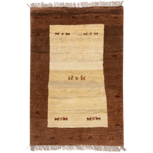 Authentic Handwoven Persian Gabbeh Rug in Cream - Minimalist Wool Carpet