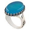 Persian Men's Silver Ring with Agate & Spearhead Design in Turquoise Gemstone