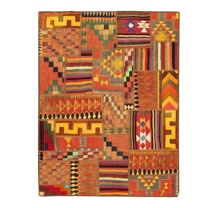 Persian Patchwork Kilim Rug Handwoven Geometric Orange