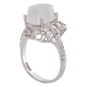 Persian Women’s Silver Ring with Yemeni Agate, Diamond Setting, Rhodium Plating