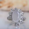 Persian Women's Silver Ring with Yemeni Agate, Diamond Setting, Rhodium Plating