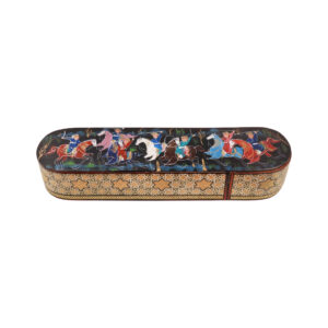 Persian Wooden Pencil Box Handcrafted Khatamkari – Perfect for Gift with Hunting Design
