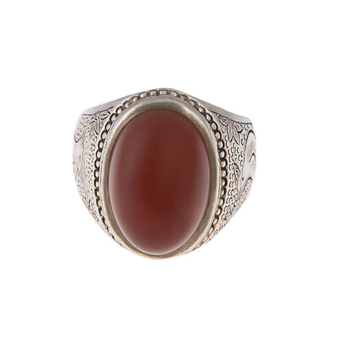 Brown Yemeni Aqeeq Silver Gemstone Ring for Men – Traditional Persian Design