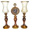 Set of 2 Wooden Design Candle Holders with Desk Clock - Stylish Home Decor