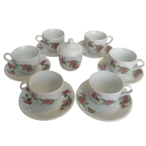 Persian Tea Set, Porcelain Set with Elegant Floral Gol Sorkhi Design 14 Pcs