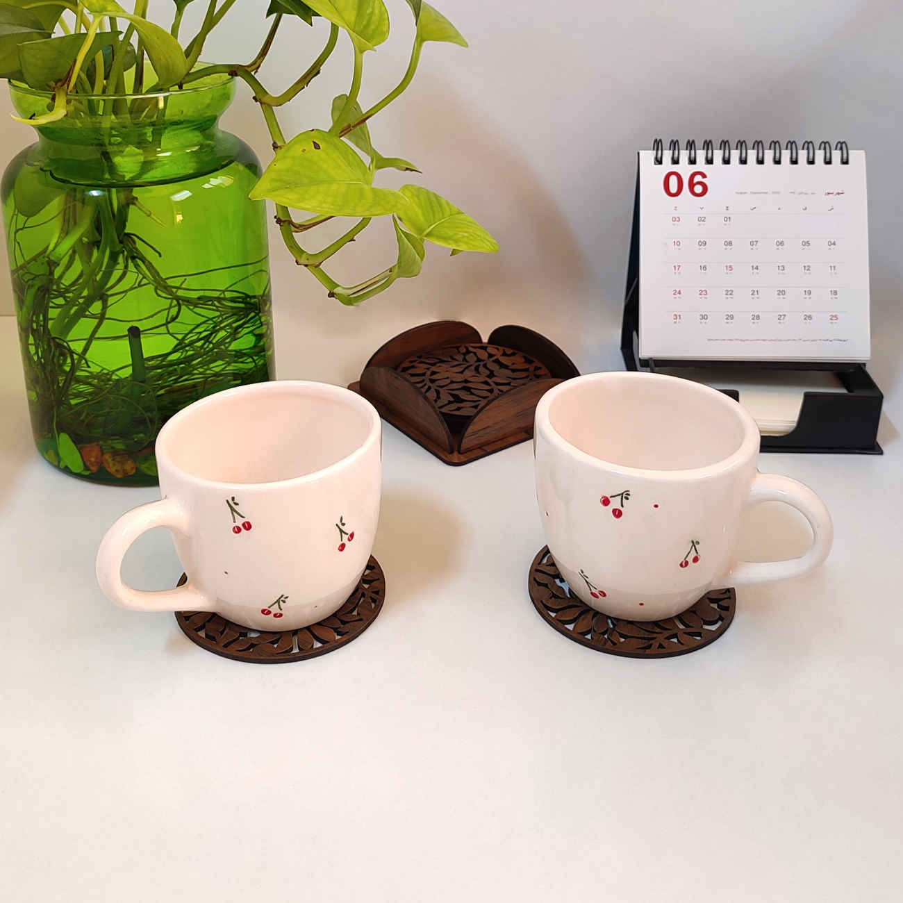 Eco-Friendly Leaf Design Wooden Coasters 6-Pack – Timeless Boho Botanical