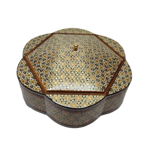Wooden Khatam Kari Candy Bowl - Perfect for Gift & Home Decor with Lid