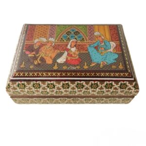Wooden Persian Gift Box Handcrafted Khatam Kari Singer and Dancer Design