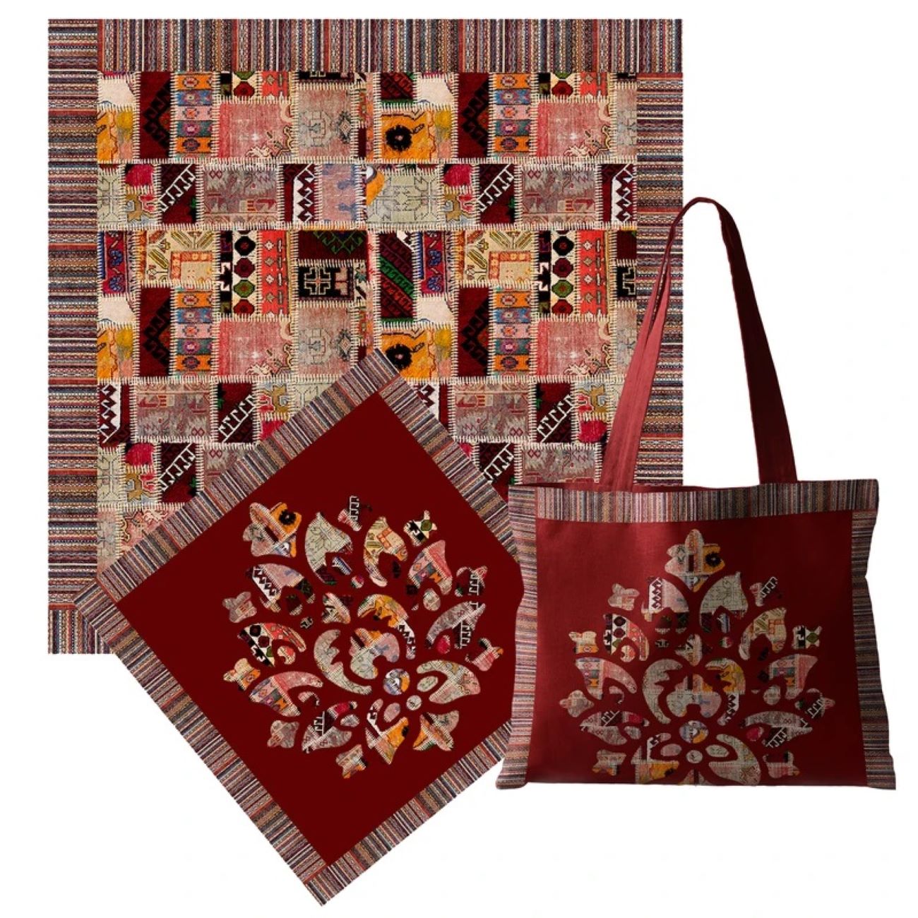 Islamic Prayer Matt Sajadah Gabbeh Style – Double Side 3 Pieces Chanel Fabric