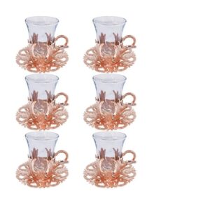 Traditional Handmade Copper Tea Set with Saucers – Elegant Drinkware for Serving & Gifting