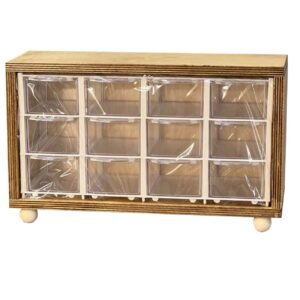 12-Drawer Wooden Spice Rack with Plastic Containers and Stylish Wooden Stand