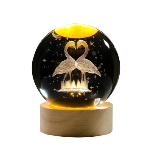 3D Crystal Ball Lamp with Flamingo Design