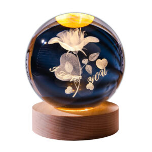 3D Crystal Ball Night Light in Rose Flower Design Fantasy Glowing LED Lamp