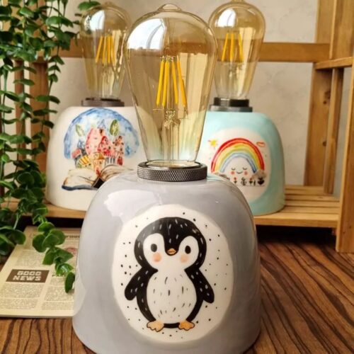 Eclectic Hand-Drawn Artistic Table Lamp – Unique Illustrative Design