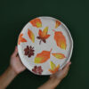 Ceramic Dinnerware Plate - Autumn Leave Pattern, Microwave & Dishwasher Safe