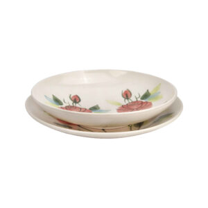 Ceramic Dinnerware Plate & Bowl Set – Rose Pattern, Microwave & Dishwasher Safe