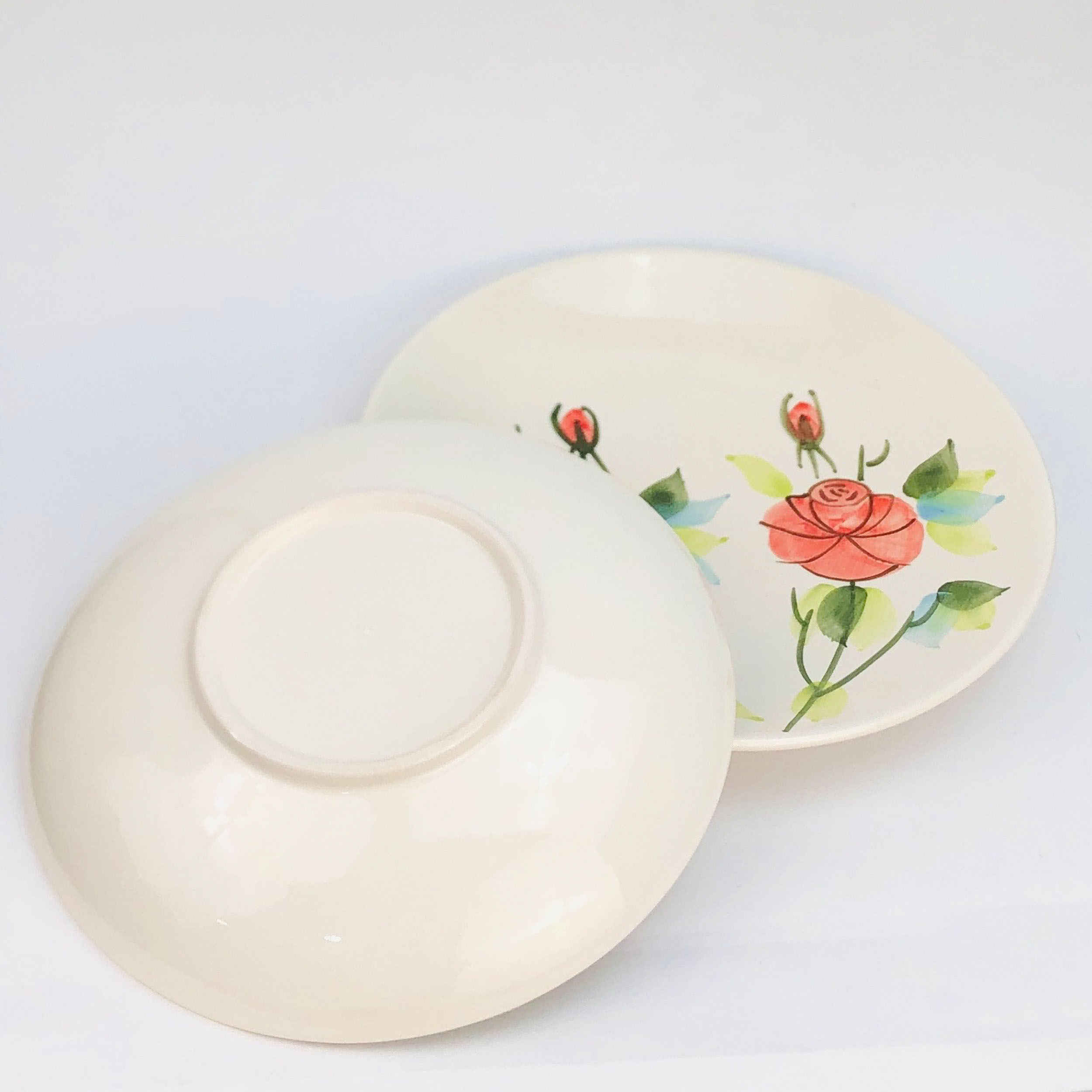 Ceramic Dinnerware Plate & Bowl Set – Rose Pattern, Microwave & Dishwasher Safe