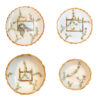 Ceramic Dinnerware Plate & Bowl Set of 4 - Congress Design, Microwave & Dishwasher Safe