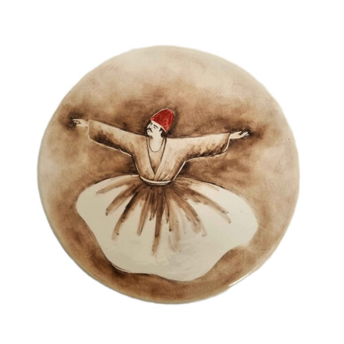 Hand-Painted Ceramic Decorative Display Plate, Persian Sufi Whirling Dervish Sama Dance Design