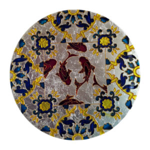 Decorative Glass Wall Plate – Hand-Painted with Vitreous Art & Fish Pond Design