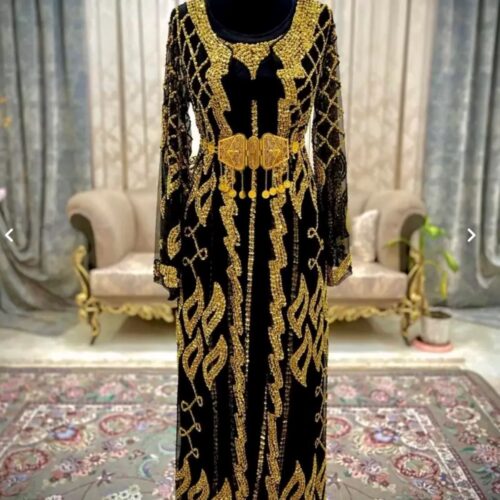 Women's Traditional Kurdish Dress with Jewel Embroidery and Detailed Ethnic Design
