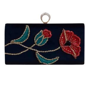 Hand-Beaded Clutch Bag with Red Rose Design – Unique & Elegant