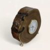 Handcrafted Rustic Wooden Desk Clock with Deformed Design and Brass Base