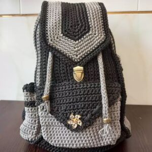 Handmade Crochet Casual Backpack – Stylish & Durable in Gray