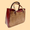 Handmade Genuine Cowhide Bag - Burgundy Floral Bamboo Handle