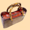 Handmade Genuine Cowhide Bag - Burgundy Floral Bamboo Handle
