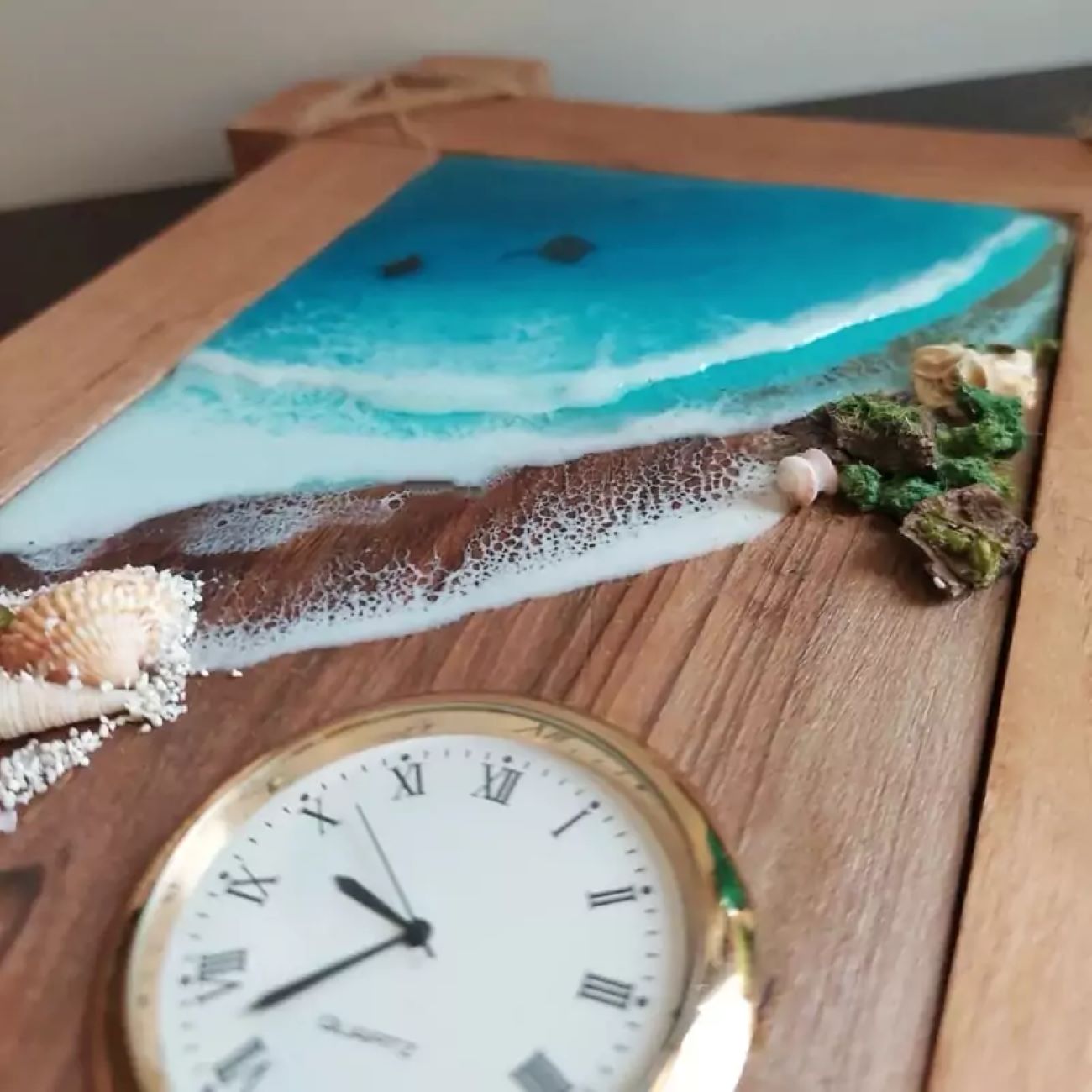 Handmade Wooden Desk Clock – Coastal Beach & Sea Design