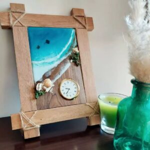 Handmade Wooden Desk Clock – Coastal Beach & Sea Design