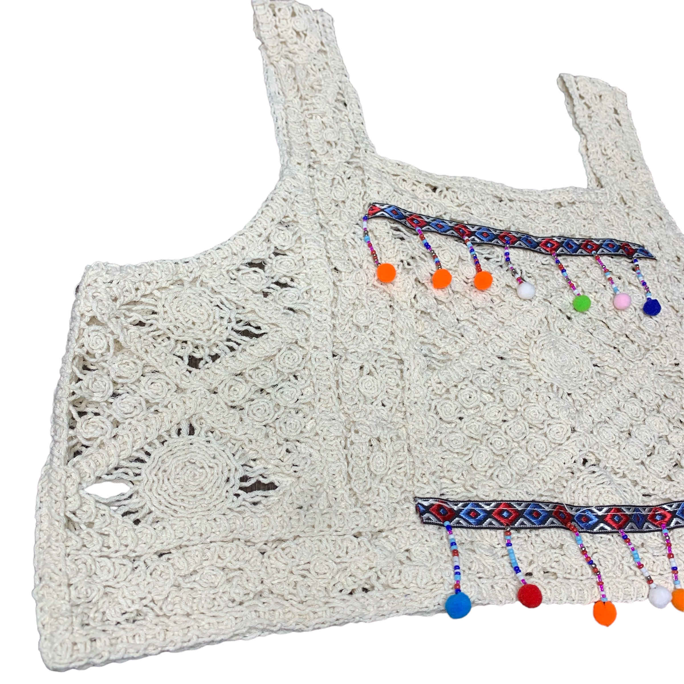 Hand-Crocheted Macrame Crop Top – White Boho Summer Top