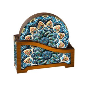 Iranian-Inspired Wooden Coasters 6-Pack – Ancient Craft Meets Modern Style