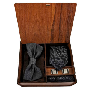 Men’s Tie Set with Pocket Square, Cufflinks, and Tie Clip with Paisley Design