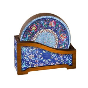 Intricate Floral Persian Wooden Coasters 6-Pack – Unique Touch for Your Table