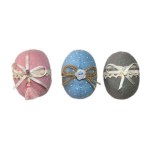 Pottery Painted Egg for Iranian Nowruz Celebration, Decorated with Ribbon (Pack of 3)