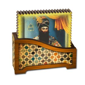 Naser al-Din Shah Qajar Wooden Coasters 6-Pack – Rich Persian Artistry for Home