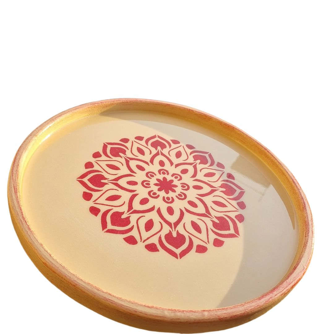 Wooden Serving Tray with Resin Art – Unique Modern Floral Table Accent