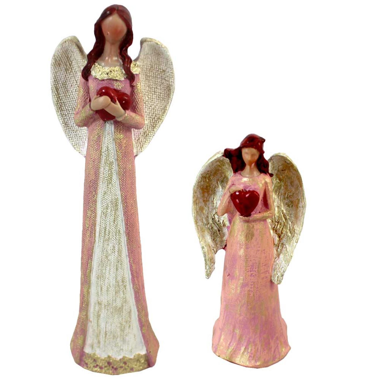 Angel Figurines Holding Radiant Red Hearts of Love and Devotion Set of 2