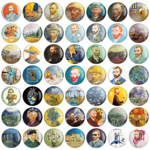 Vincent van Gogh Pinback Buttons with Artistic Designs, Set of 49