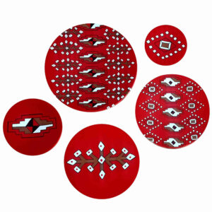 Set of 5 Hand-Painted Decorative Pottery Wall Plate Geometric Persian Design