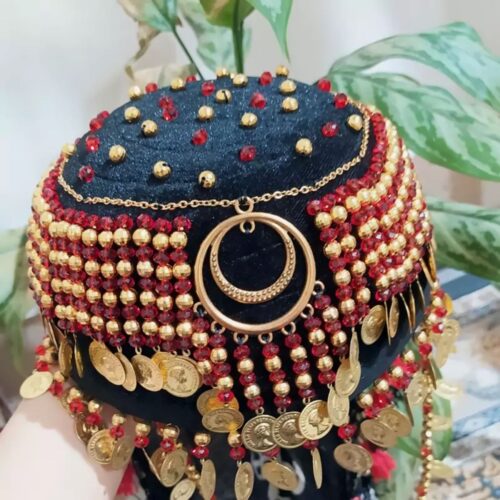 Traditional Kurdish Ethnic Hat with Coin Design in Velvet
