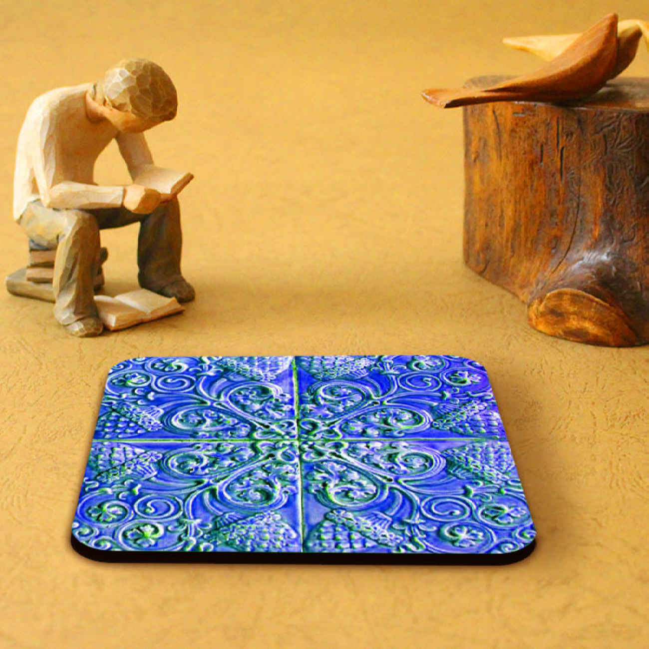 Persian Intricate Floral Wooden Coasters 6-Pack – Square Cultural Charm