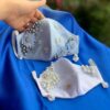 Face Mask Satin Fabric Quality, Pearls and Flowers Design