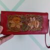 Handmade Genuine Leather Wallet - Red Floral Suede Boho Style