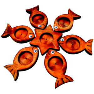 Artistic Wooden Haft Seen Set Adorned with Symbolic Fish Patterns for a Unique Nowruz Arrangement Set of 7