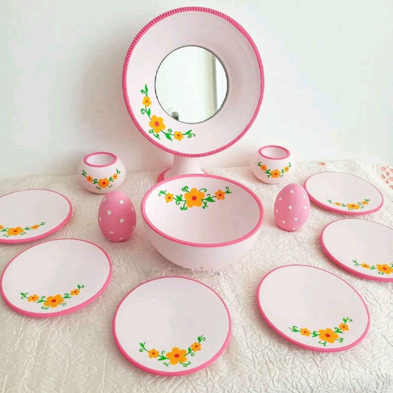 Blossoms of Tradition: A Delicate Floral Patterned Haft Seen in Soft Pink Set of 12