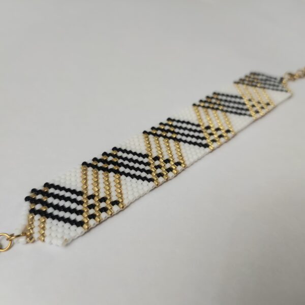 Boho Woven Beaded Cuff Bracelet with Geometric Pattern – Artistic Jewelry